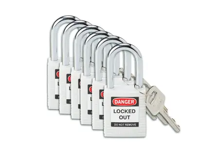 Brady 813638 versterkt Nylon veiligheidssloten Danger Locked Out wit